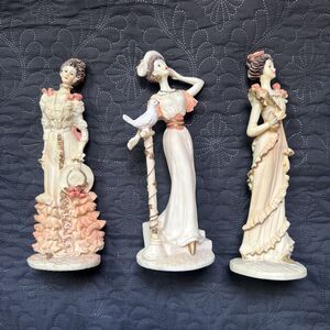 Set of 3 Victorian Lady Figurines 9.5” Resin Shabby Chic Decor Vintage Collectib